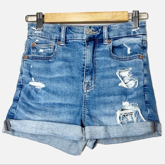 American Eagle Outfitters Pants - American Eagle Curvy High Rise Shortie shorts 00 distressed ripped stretch denim